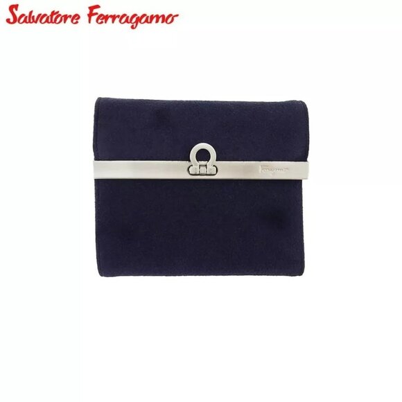 Salvatore Ferragamo Trifold Wallet Gancini Velor Leather Authentic Used - Picture 1 of 11